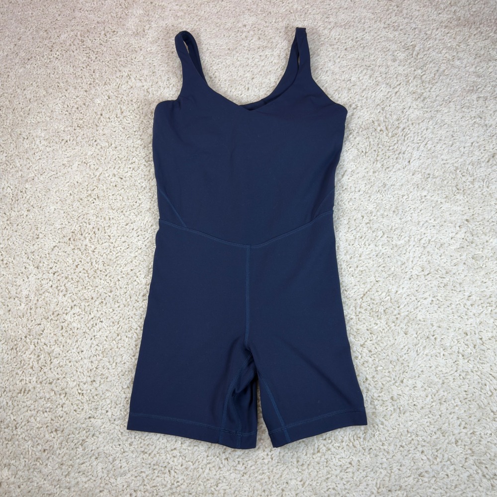 Lululemon x Peloton Bodysuit Women 10 Navy Blue Yoga Activewear 6in Inseam